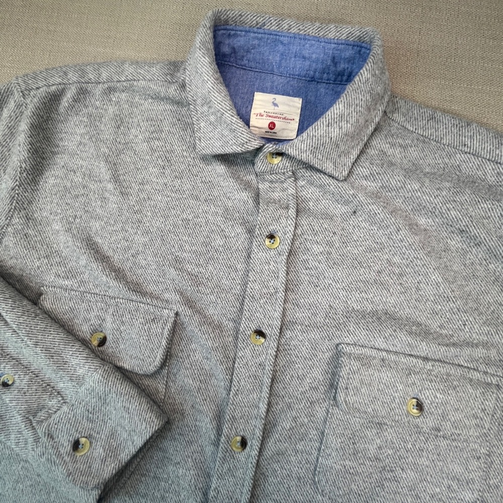 Tailorbyrd The Sweatershirt Button Down Mens XL Gray Knit Flannel Shirt Jacket
